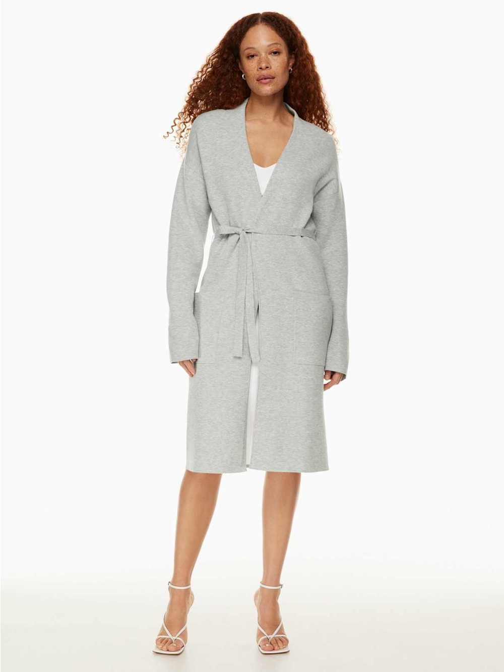 Babaton Light Gray Tie-Waist Knit Robe